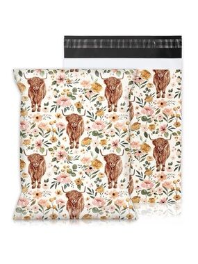 10Pk 10x13 Highland Cow Boho Floral Poly Mailers